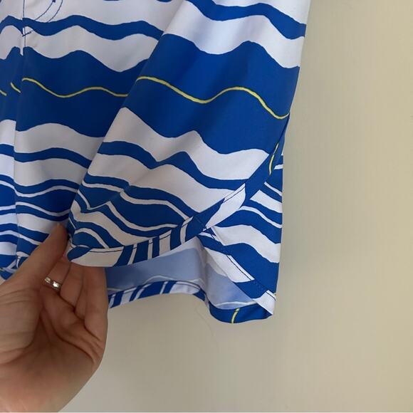 Columbia Blue/White/Yellow Wave Pattern Elastic Waist Unlined Shorts Size Large - Picture 5 of 10